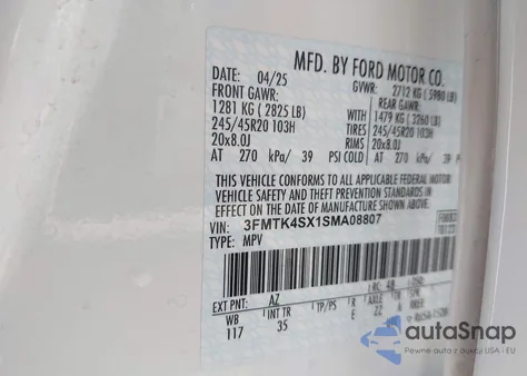 2025 Ford Mustang Mach-E Gt z USA, uszkodzony, nr VIN 3FMTK4SX1SMA08807